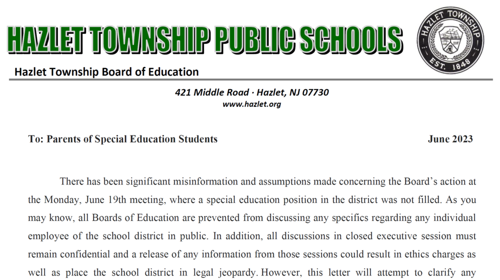 A letter to Parents of Special Education Students | Hazlet Township ...